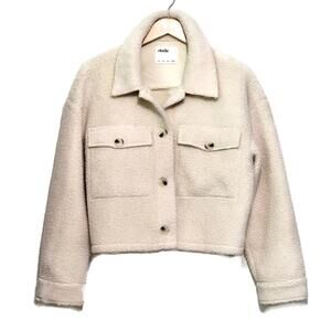 Elodie Sherpa Teddy Button Down Crop Ivory Cream Coat Jacket Size L